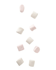 Marshmallow falling isolated on white background with clipping path.