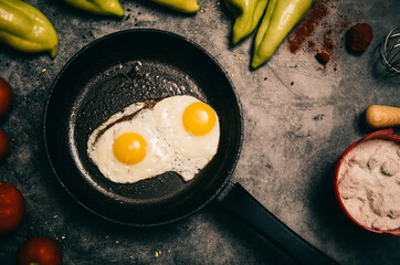 fried eggs in a frying pan