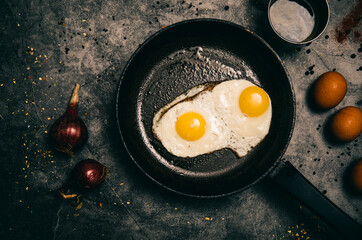 fried eggs in a frying pan