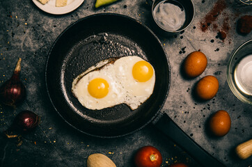fried eggs in a frying pan