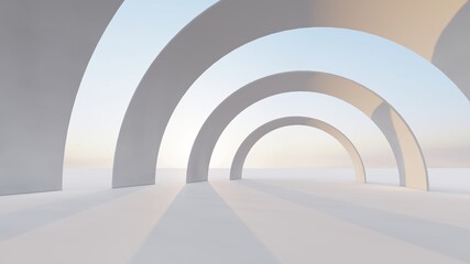 Abstract gray architecture background arched interior 3d render