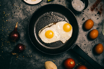 fried eggs in a frying pan