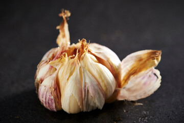 garlic on a black background