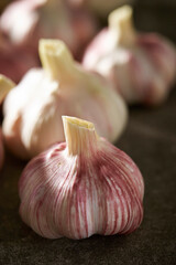 Washed garlic on dark background