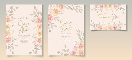 Set Beautiful Soft Color Floral Wedding Invitation Template