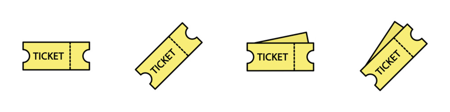 Conjunto de icono de boleto o billete amarillo. Concepto de tique de entrada. Ilustraci&oacute;n vectorial