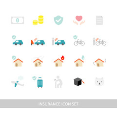 Insurance illustration icon set (white background, vector, cut out)