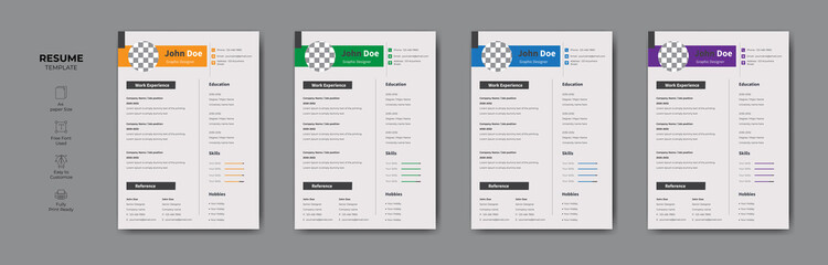 Professional CV or resume vector design. Minimalist CV or resume template design.