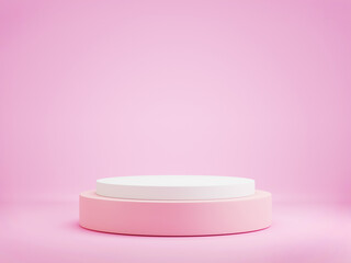 Minimal scene of Empty Geometry podium pink background for display product concept with copy space or use for presentation cosmetic product, 3D rendering illustration.