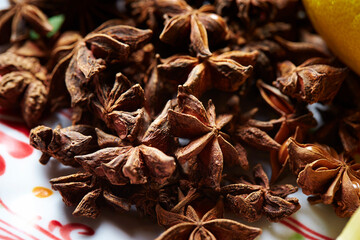 star anise on marble background 