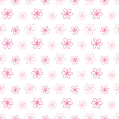 Doodle, hand drawn blooming pink flowers, sakura vector seamless pattern background.
