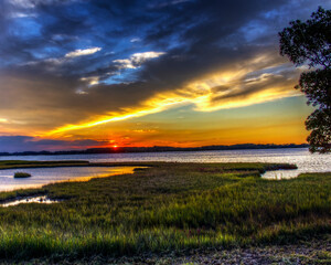 sunset over a bay