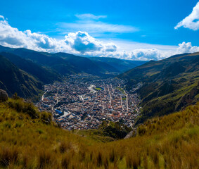 view from the top of the mountain seeing the city of huancavelica on a sunny day in peru