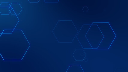 Hexagon geometric blue neon lights technology Hi-tech dark background. Abstract graphic digital future science concept design.