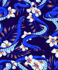  illustration of a snake and flowers, Abstraction pattern for printing on paper, postcards, baby clothes, bed linen, textiles.