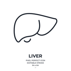 Human liver editable stroke outline icon isolated on white background flat vector illustration. Pixel perfect. 64 x 64.