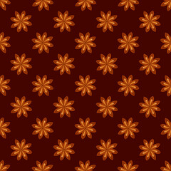Little star anise, badian vector seamless pattern background for spice and condiments design.
