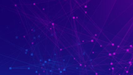 Naklejka na ściany i meble Abstract purple violet and blue polygon tech network with connect technology background. Abstract dots and lines texture background. 3d rendering.