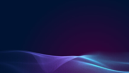 Dot blue purple wave line light gradient dark background. Abstract  technology big data digital background. 3d rendering.