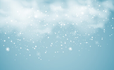 Vector illustration of flying snow on a transparent background.Natural phenomenon of snowfall or blizzard.	
