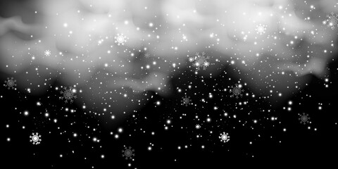 Vector illustration of flying snow on a transparent background.Natural phenomenon of snowfall or blizzard.	
