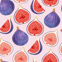 Vector seamless pattern with fig, sliced and whole - 446085171