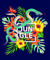 jungle snake art illustration, Sketch for printing on fabric, clothing, bag, accessories and design. Vector, trend