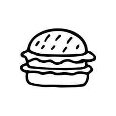 Hand-drawn hamburger. Doodle burger. Vector icon isolated on white background.
