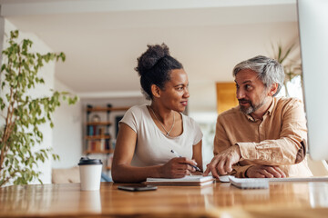 Adult man and woman, having a conversation.