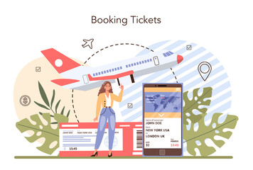 Trip booking concept. Buying a ticket for a plane. Idea of travel and tourism