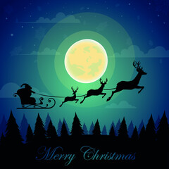 Merry Christmas background, Happy New Year 2022. Santa and deers.