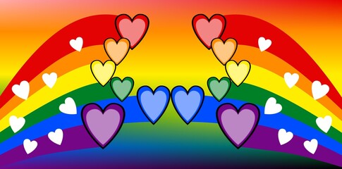 Fototapeta na wymiar A LGBT symbolic color strip with love heart symbol. LGBT is an initialism that stands for lesbian, gay, bisexual, and transgender.