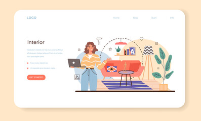 Professional interior designer web banner or landing page. Decorator