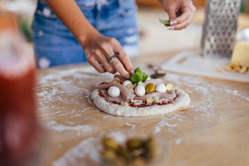 Picture of Italian pizza, being made.