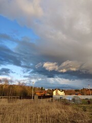 village landscape and dramatic sky