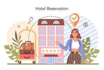 Booking a hotel concept. Traveling and tourism planning. Booking apartment