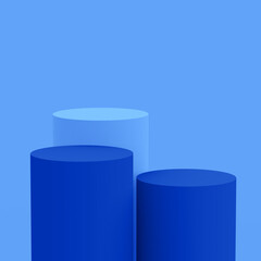 Abstract 3d blue cylinder podium minimal studio background.