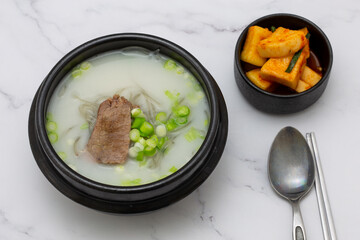 Korean food beef leg bone soup which is called Sullungtang