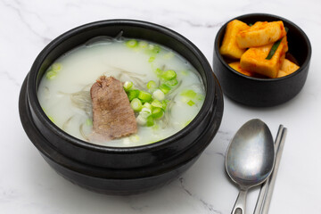 Korean food beef leg bone soup which is called Sullungtang