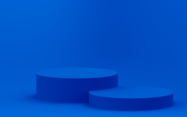 Abstract 3d blue color cylinder podium minimal studio background.