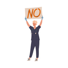 Dissatisfied Man Medical Worker Protesting Holding Placard Defending His Rights Vector Illustration