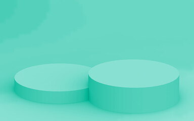 Abstract 3d green color cylinder podium minimal studio background.