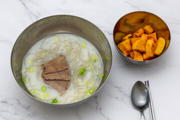 Korean food beef leg bone soup which is called Sullungtang