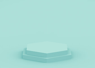 3d blue green hexagon podium minimal studio background. Abstract 3d geometric shape object illustration render. Display for technology medical and science product.