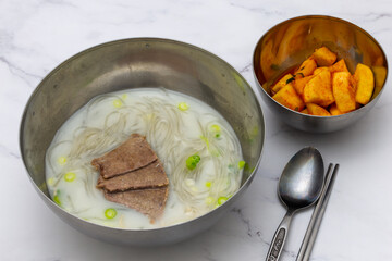 Korean food beef leg bone soup which is called Sullungtang