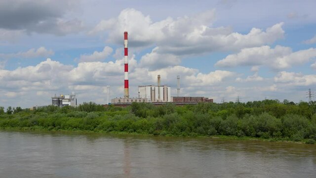 4k video of Elektrocieplownia Zeran, coal fired heat power station in Warsaw, Poland