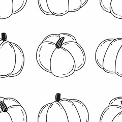 Simple black and white seamless pattern with pumpkins in doodle style. Vector illustration for halloween.