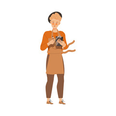 Man Barista in Hat Wearing Apron Taking Client Order Vector Illustration