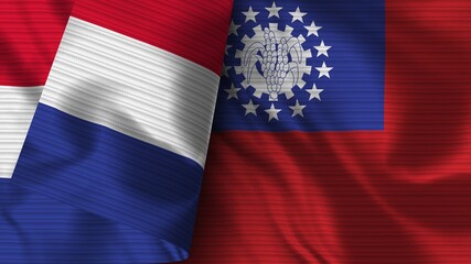 Myanmar Burma and France Realistic Flag – Fabric Texture 3D Illustration
