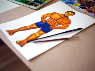 boxer strong man sport fighter training fitness athlete watercolor painting art class workshop color background creative education leisure hobby drawing illustration design selective focus
